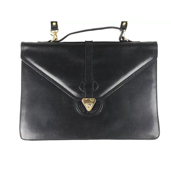 Moda Italiana Unisex Black Leather Inner Dividers Detachable Strap Shoulder Bag - Picture 2 of 10